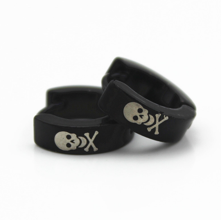 Black 4mm wide stainless steel skull stud earrings