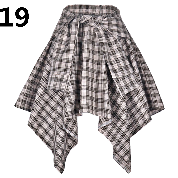 Plaid irregular square skirt with elastic waist 19Style - Shop at LoveMi