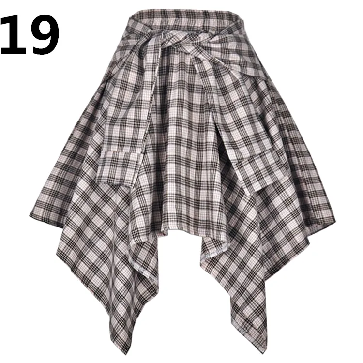 Plaid irregular square skirt with elastic waist - 19Style