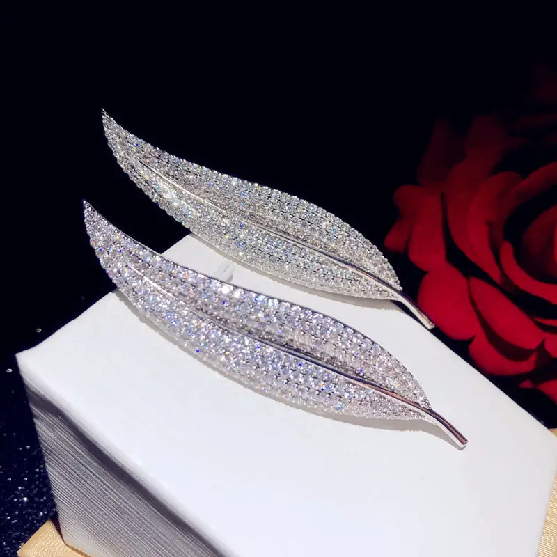 Zircon Crystal Leaf Brooch