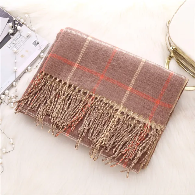 Double sided plaid scarf women Khaki - Shop at LoveMi