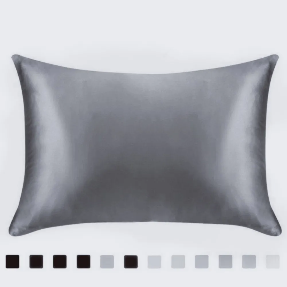 Pillowcase Satin Solid Color Simulation Silk Single Pillowcase Ice Silk Pillowcase - Grey