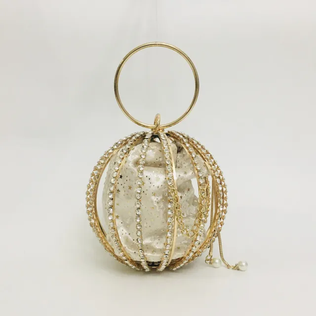 Hollow diamond ball bag dinner bag bird cage bun mother bag handbag Beige - Shop at LoveMi