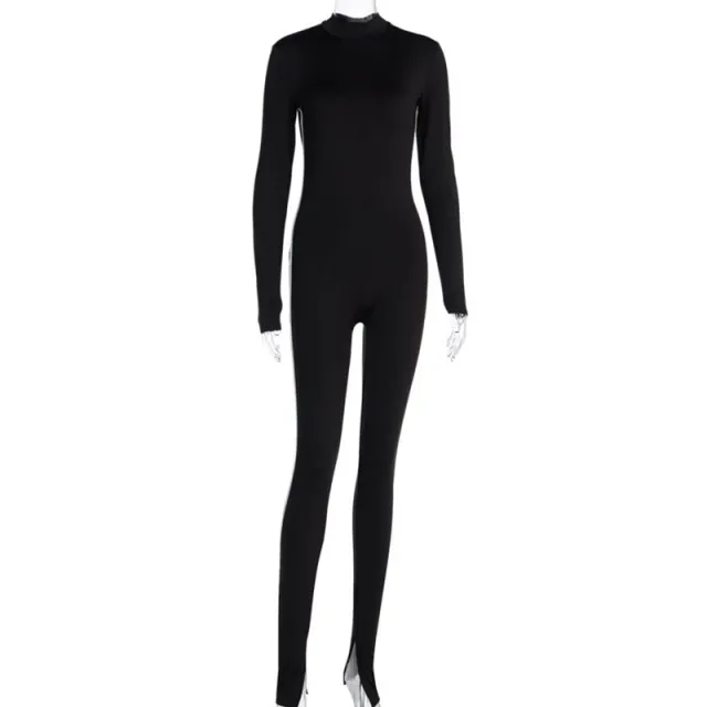 Casual fashion long sleeve zipper sports Jumpsuit Black - Shop at LoveMi