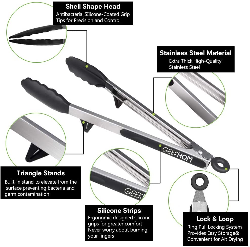 ملقط طعام منزلي من السيليكون والفولاذ المقاوم للصدأ للشواء