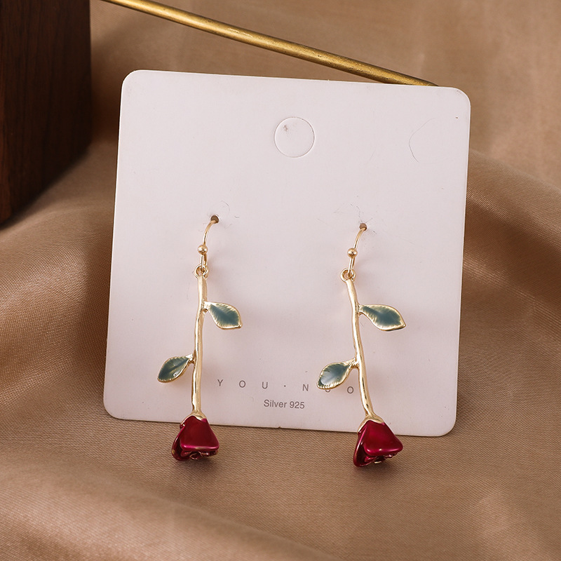 Super fairy rose temperament long earrings