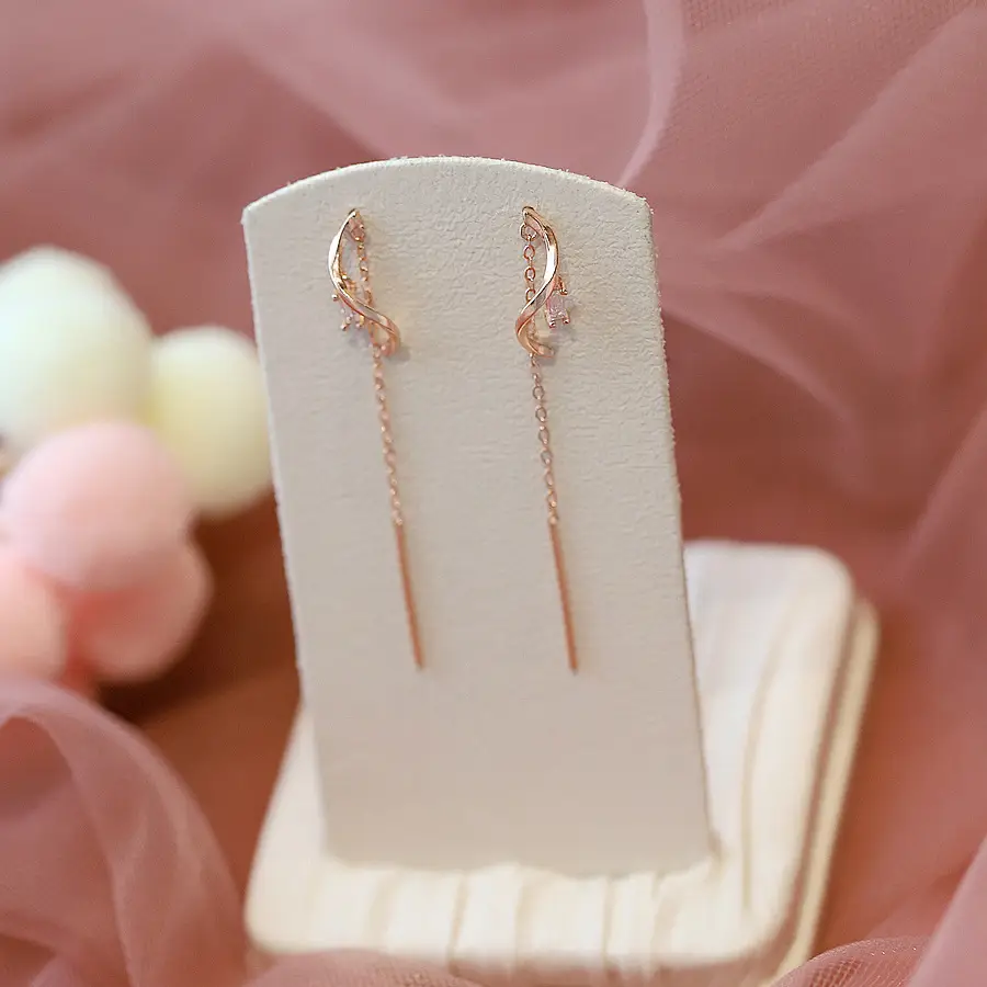 S925 sterling silver ear line long tassel S-shaped earrings