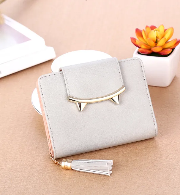 Cute Cat Ears Leather Short Tassel Women Wallet Small Day Clutch Trifold Female Purse ID Coin Card Holder Mini Bag White - Shop at LoveMi