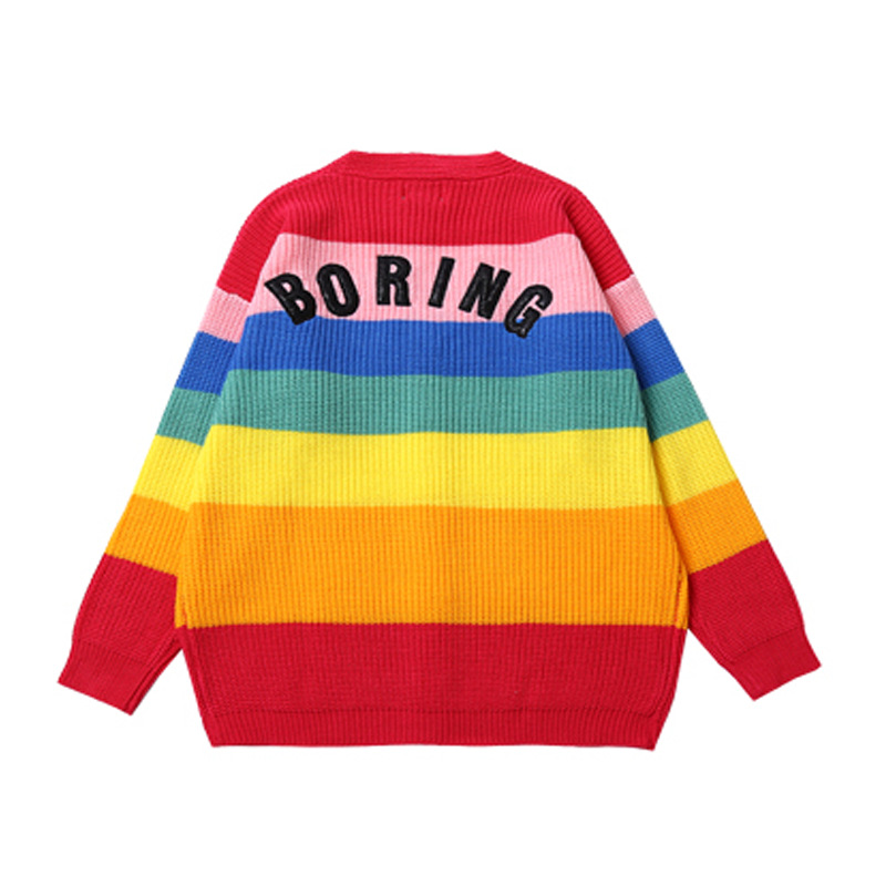 Rainbow stripes contrast sweater cardigan jacket