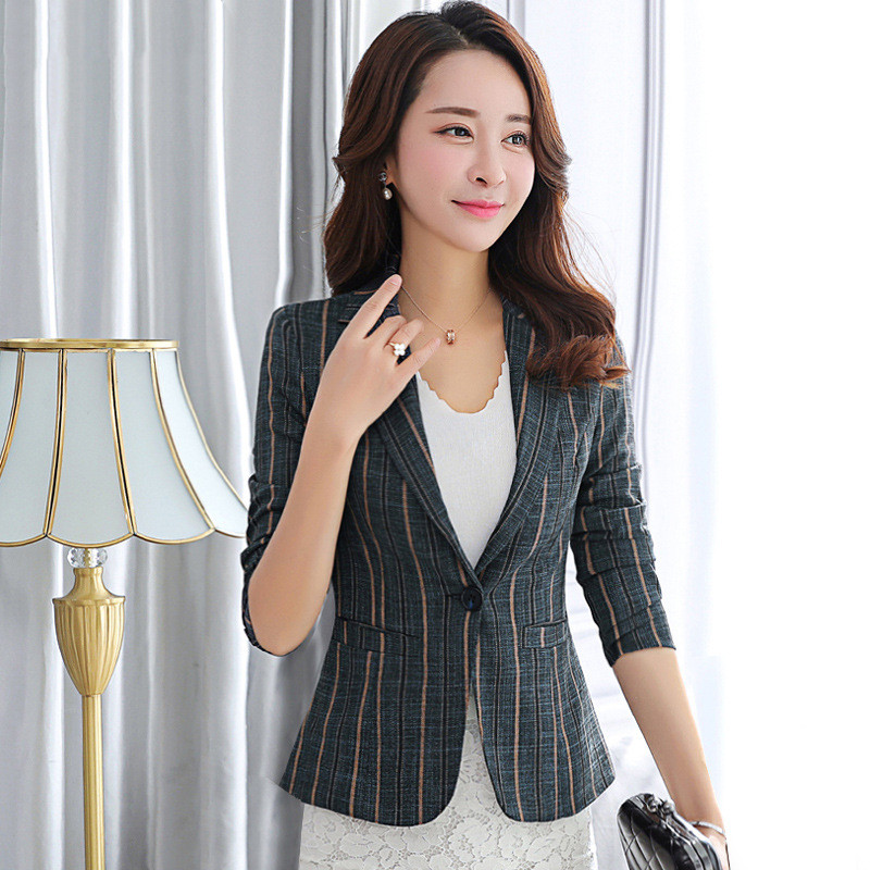 Striped Blazer women's Korean slim long sleeve suit small top