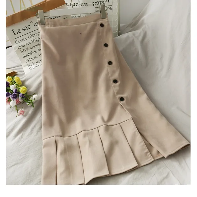 Breasted slit up mid length skirt Apricot - Shop at LoveMi