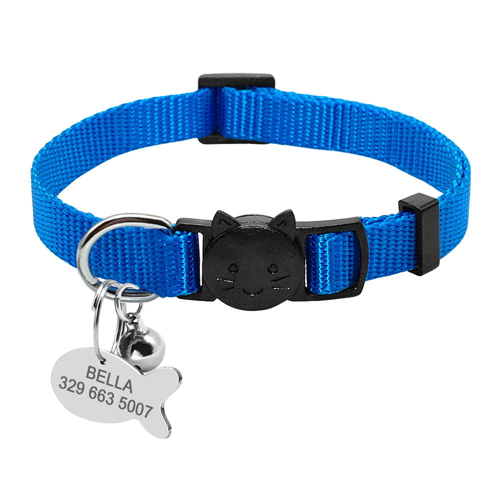 Personalized Safety Breakaway Nylon Quick Release Cat Collar ID Tag Set Blue - Shop at LoveMi