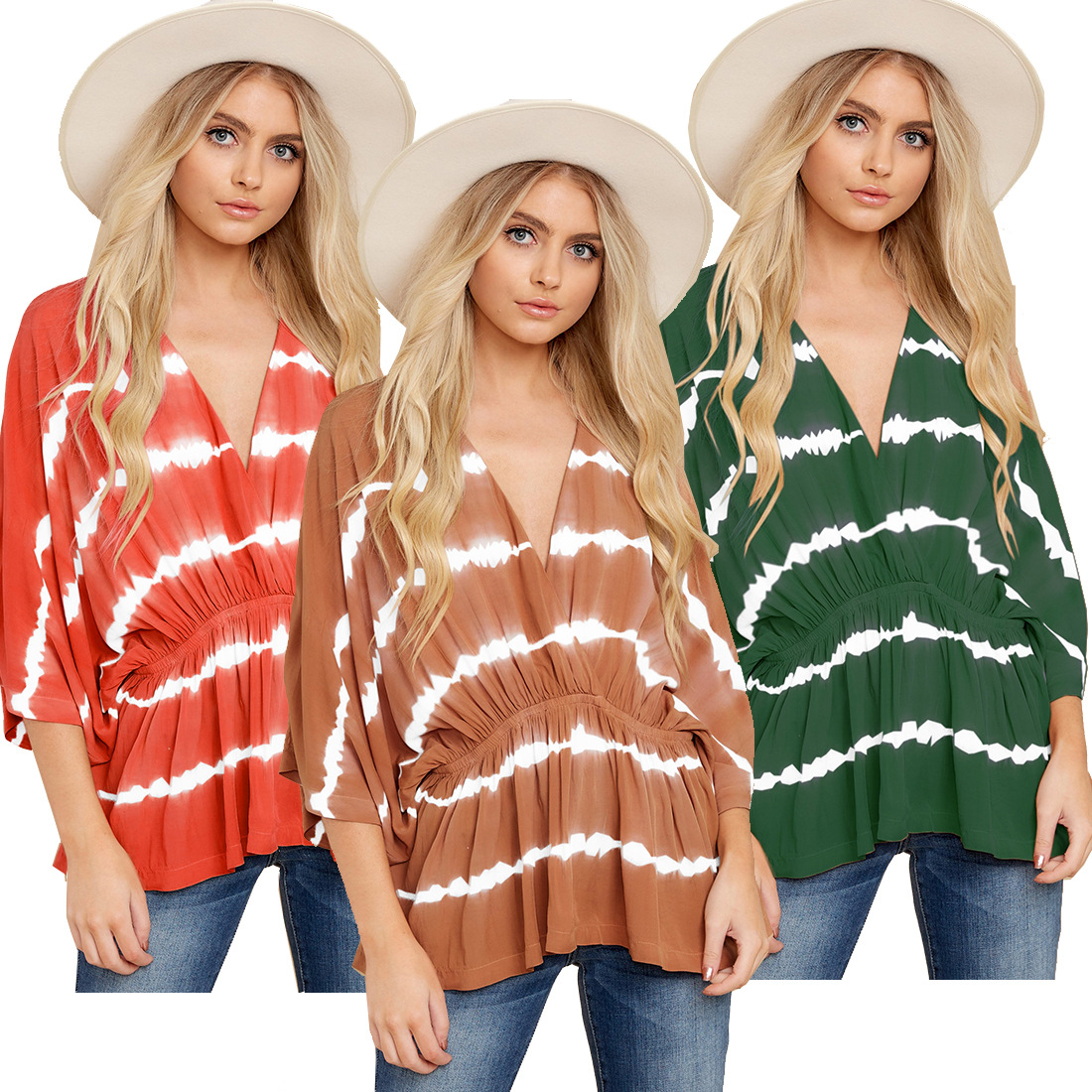 Loose bat sleeve round neck tie-dye t-shirt