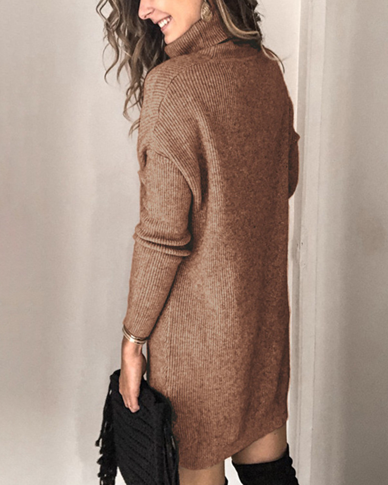Solid color two-match hollow pullover sweater dress