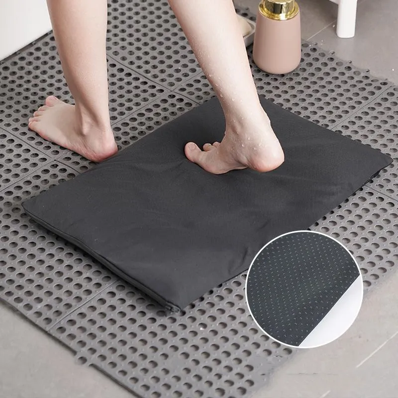 Diatomite soft foot pad absorbent quick drying antiskid bathroom mat - Dark Grey