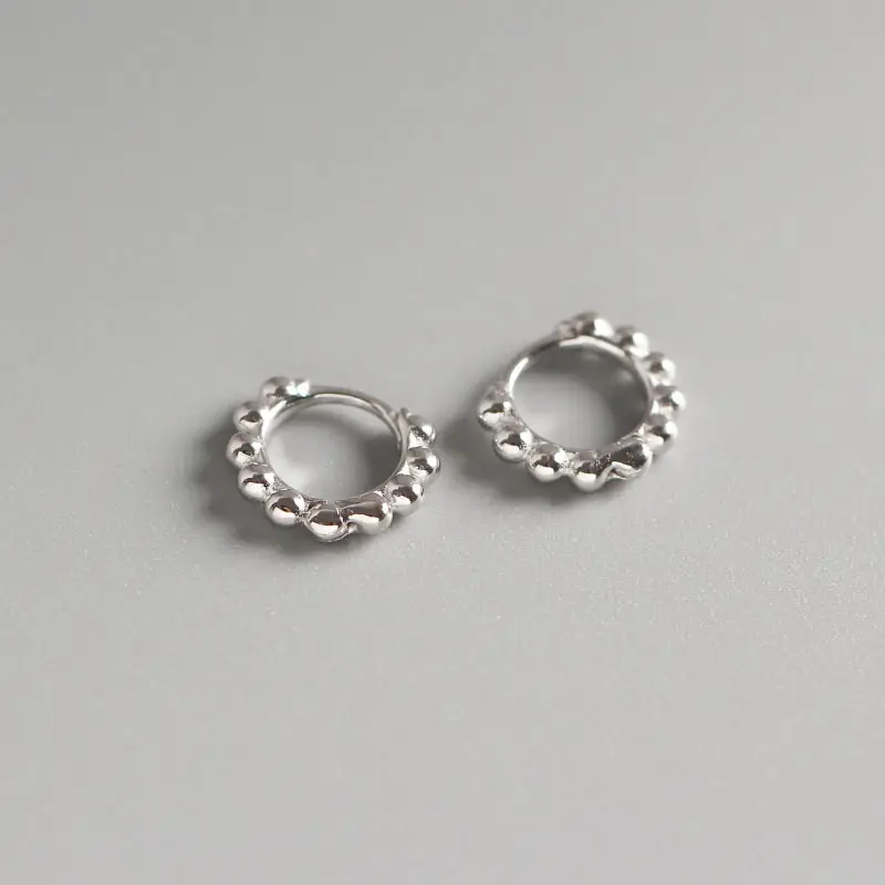 S925 Sterling silver round beaded Earrings Female student tremella ring