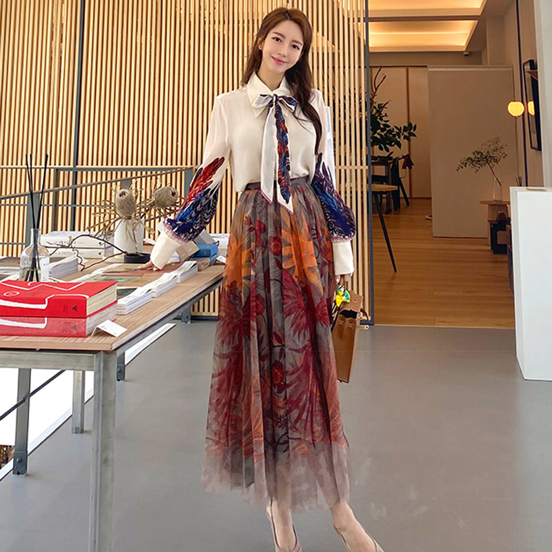 Top printed mesh skirt