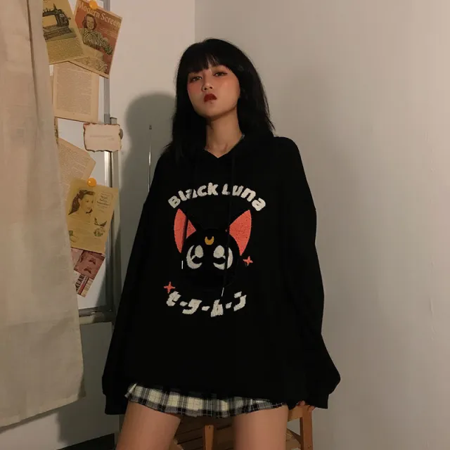 Thin/Fleece Hoodie Women's Long Sleeve Top 1801 Black Thin - Shop at LoveMi