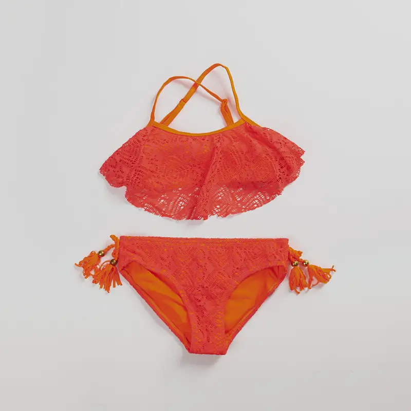 Children's split swimsuit cute orange hollow