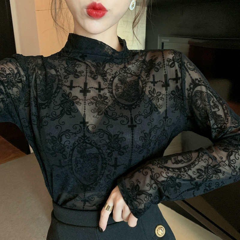 Turtleneck mesh bottoming shirt