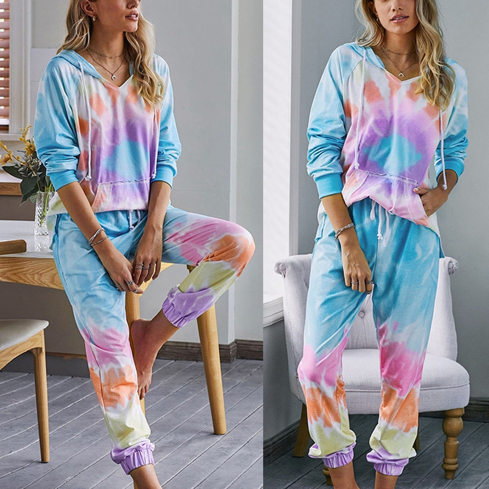 Loose casual tie-dye gradient color home set