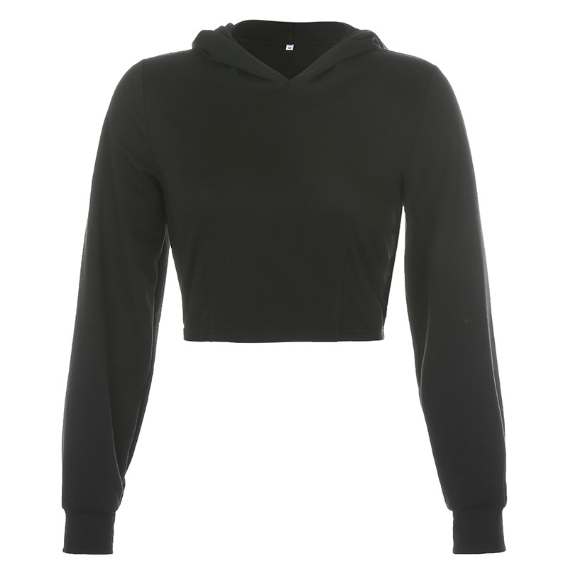 Short cut-out lace-up hooded sweater solid color top sweater