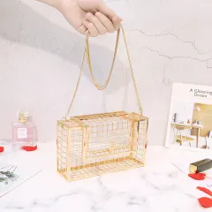 Metal hollow shoulder bag European and American fashion clutch iron mesh chain messenger dinner bag - Gold - View 1