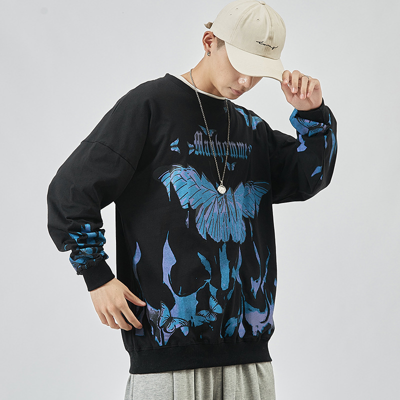 Men's loose round neck long sleeves