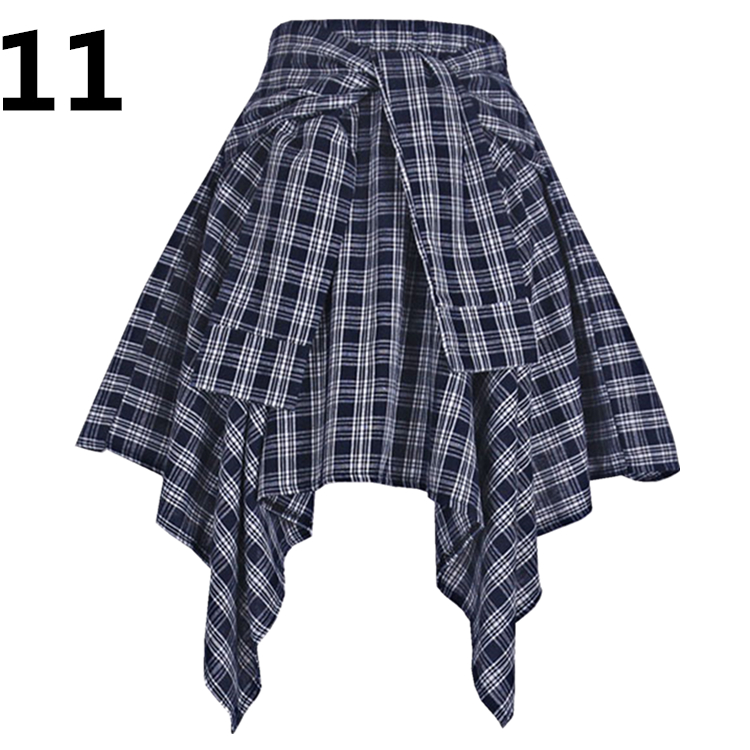 Plaid irregular square skirt with elastic waist
