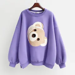 Bear head embroidery top ins fashion women's clothing - Purple - View 1