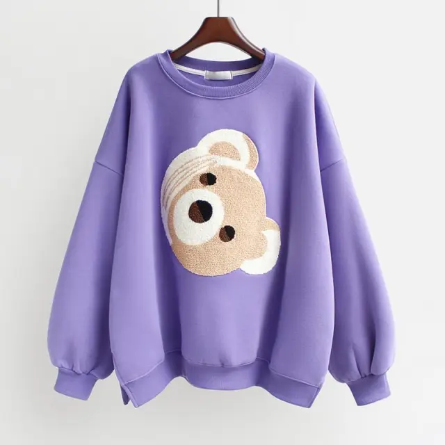Bear head embroidery top ins fashion women's clothing Purple - Shop at LoveMi