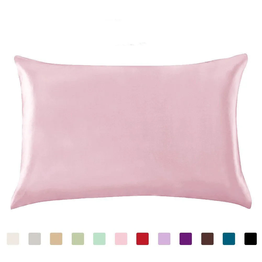Pillowcase Satin Solid Color Simulation Silk Single Pillowcase Ice Silk Pillowcase - Pink