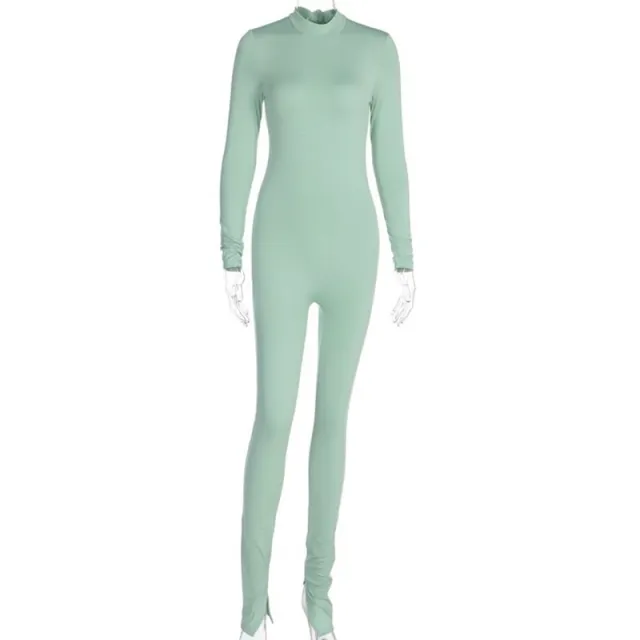 Casual fashion long sleeve zipper sports Jumpsuit Green - Shop at LoveMi