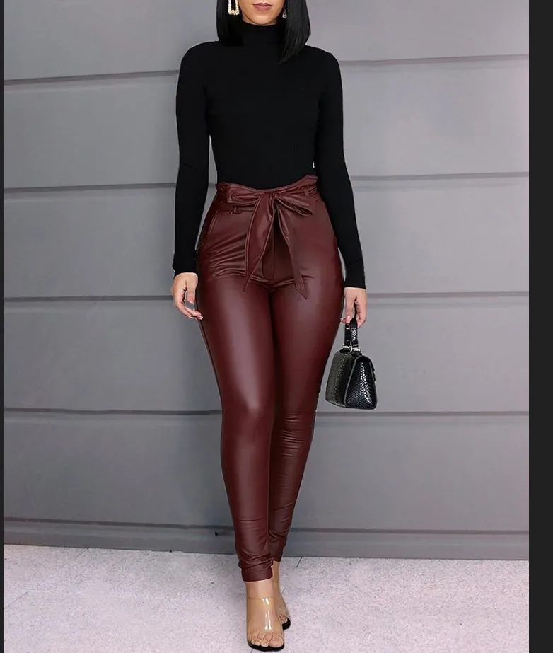 Tight pu leather leggings - Red