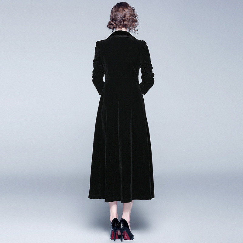 European and American velvet windbreaker long skirt coat