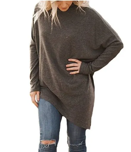 Irregular turtleneck sweater with bat sleeves Coffee - Shop at LoveMi