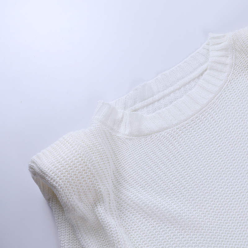 Women's long-sleeved round neck padded wool knit sweater