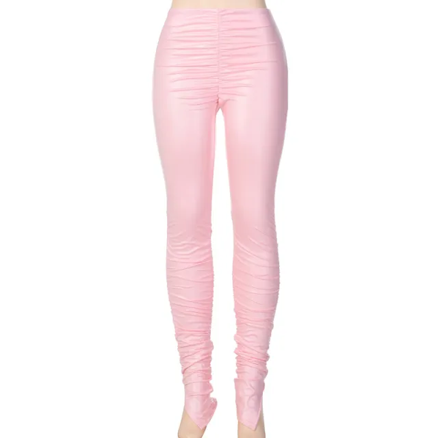 Fashion Leggings side slit pleated pencil pants Pink - Shop at LoveMi