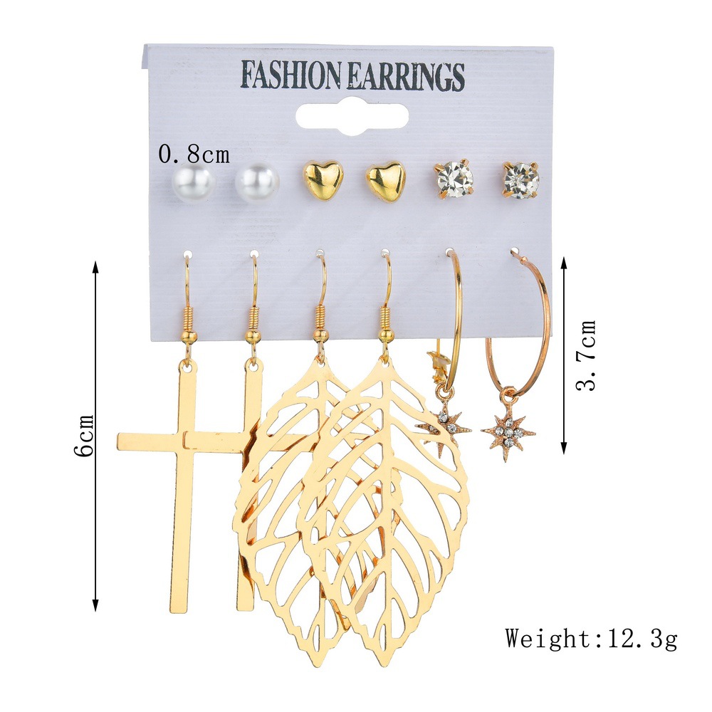 Simple metal hollow leaf Cross Earrings and Earrings