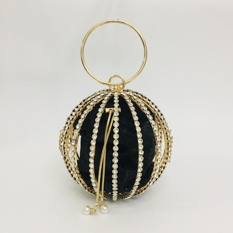 Hollow diamond ball bag dinner bag bird cage bun mother bag handbag Black - Shop at LoveMi