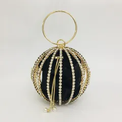 Hollow diamond ball bag dinner bag bird cage bun mother bag handbag - Black - View 1