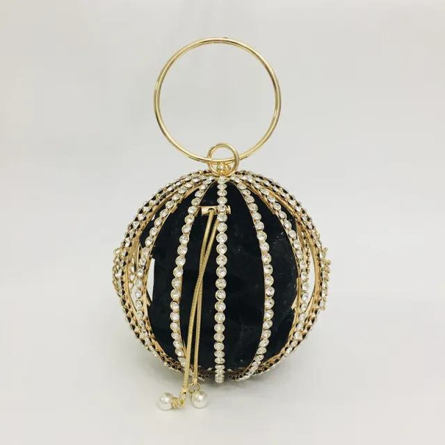 Hollow diamond ball bag dinner bag bird cage bun mother bag handbag Black - Shop at LoveMi