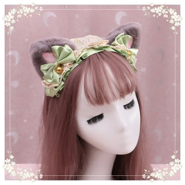 Lolita hair ornament Plush cat ear Lolita headdress lace Ribbon Headband 37 Colour - Shop at LoveMi
