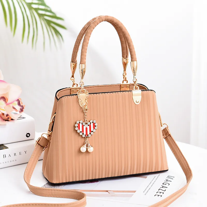 Striped printed lady's handbag - Khaki