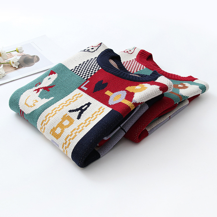 Japanese little duck girl jacquard pullover sweater