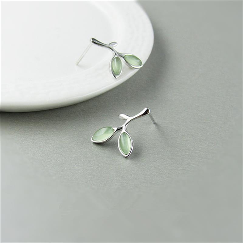 Contracted leaf 925 sterling silver ear nail