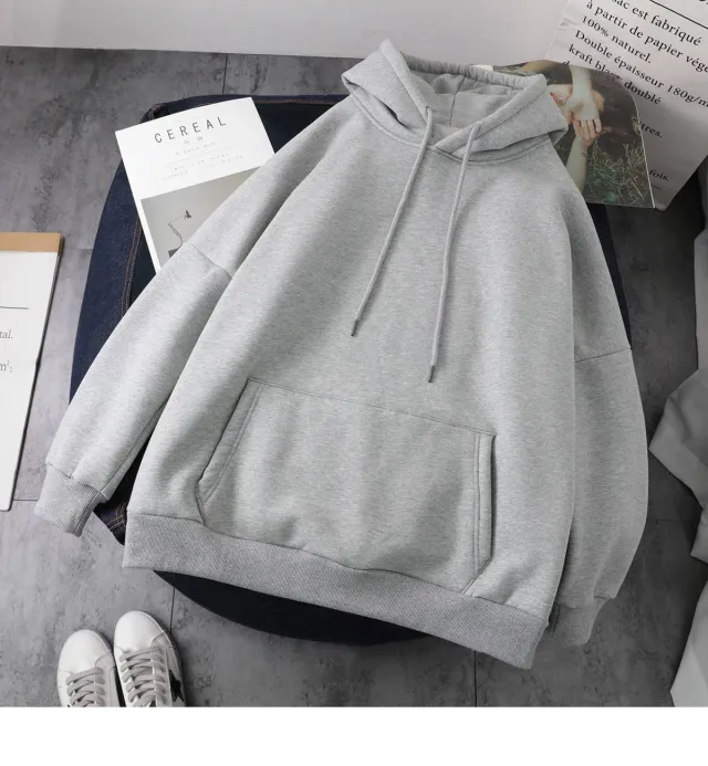 Women's autumn and winter plus fleece hooded sweater Grey - Shop at LoveMi