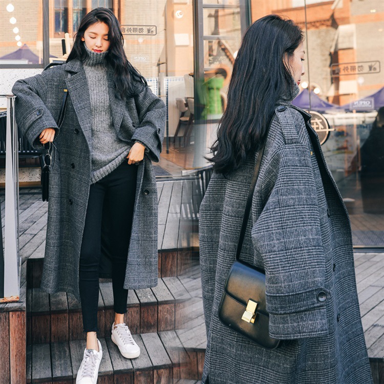 Autumn and winter mid-length over-the-knee woolen coat