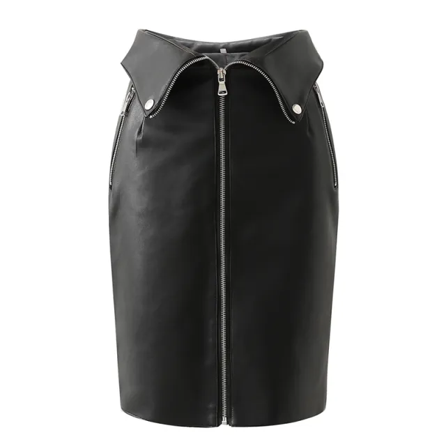 European and American zipper slim bag hip leather skirt Black - Shop at LoveMi