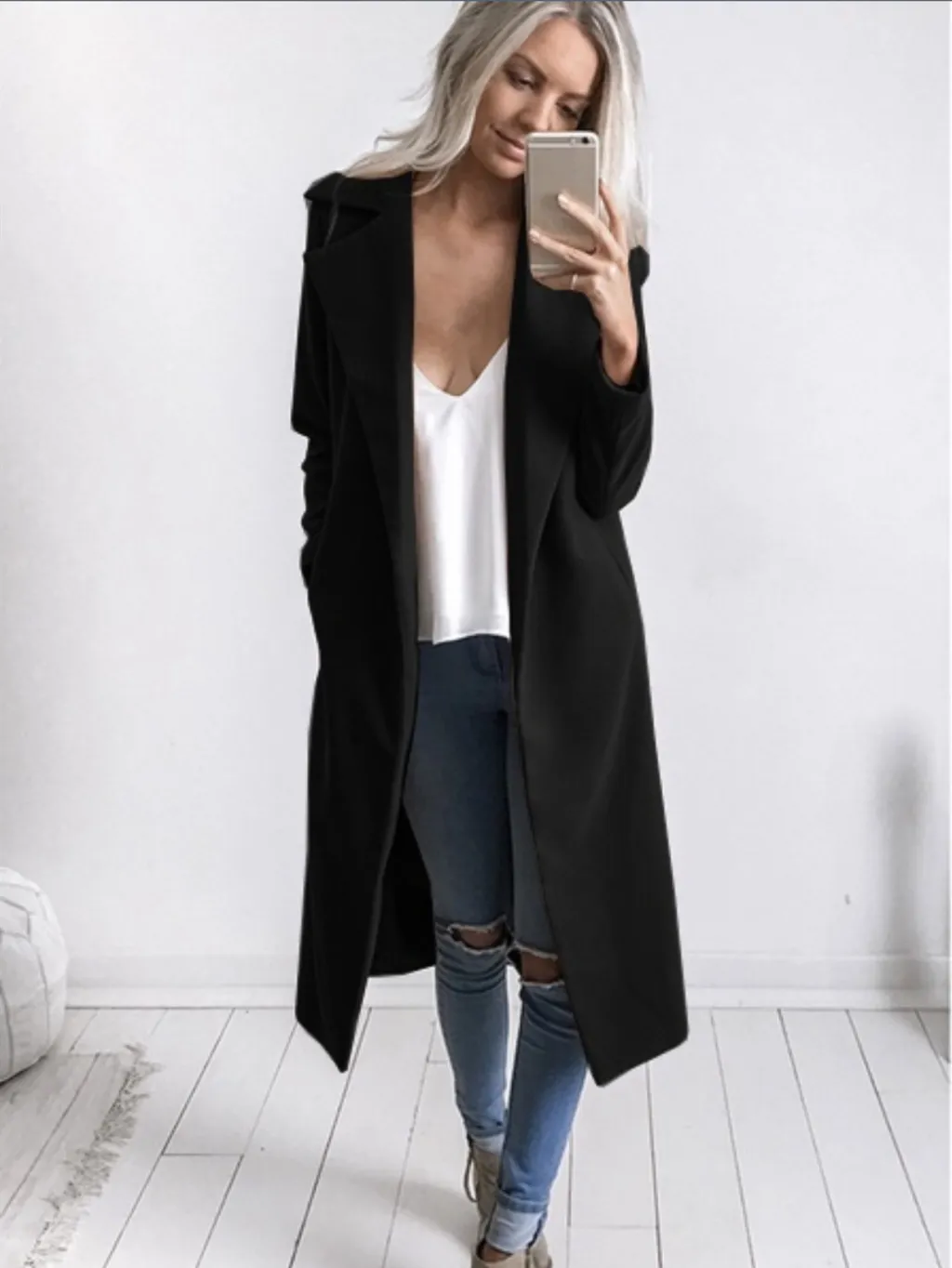 Mid-length woolen coat - Black